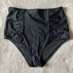 Aerie High Waisted Full Coverage Bathing Suit Bikini Bottom Black Medium